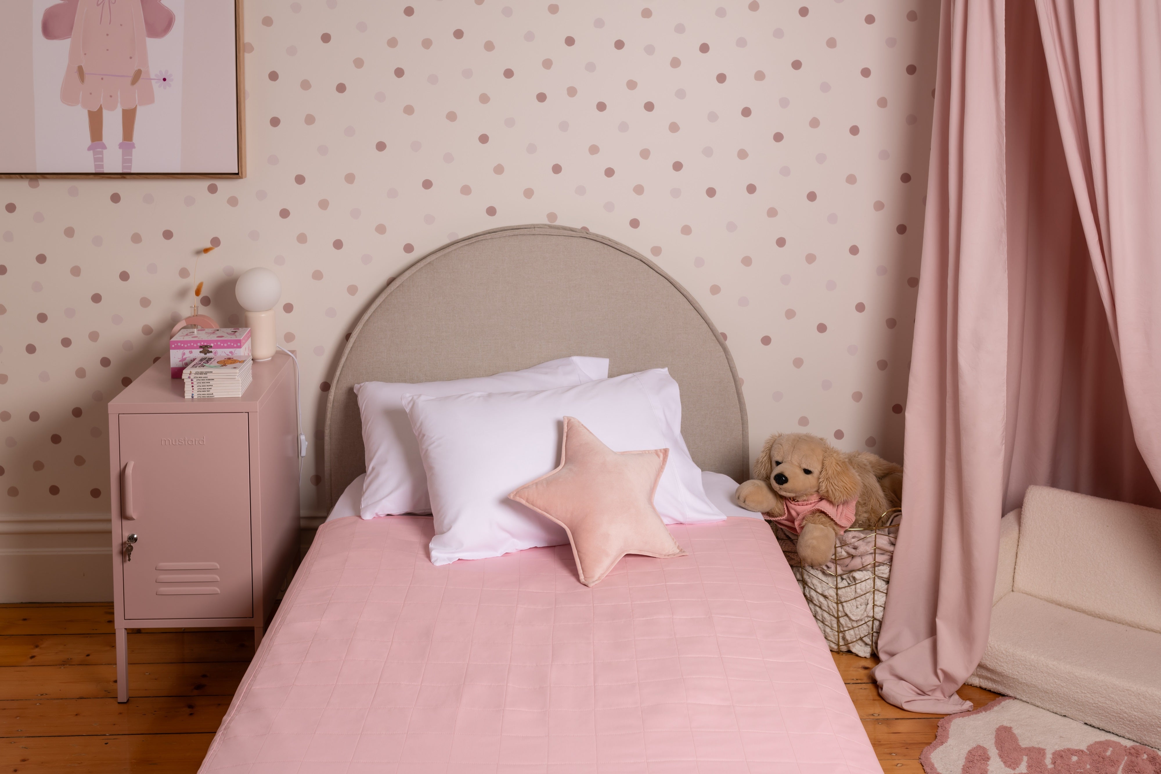 Dusty Pink Bed wetting Pad with wings - extra coverage for nighttime accidents.